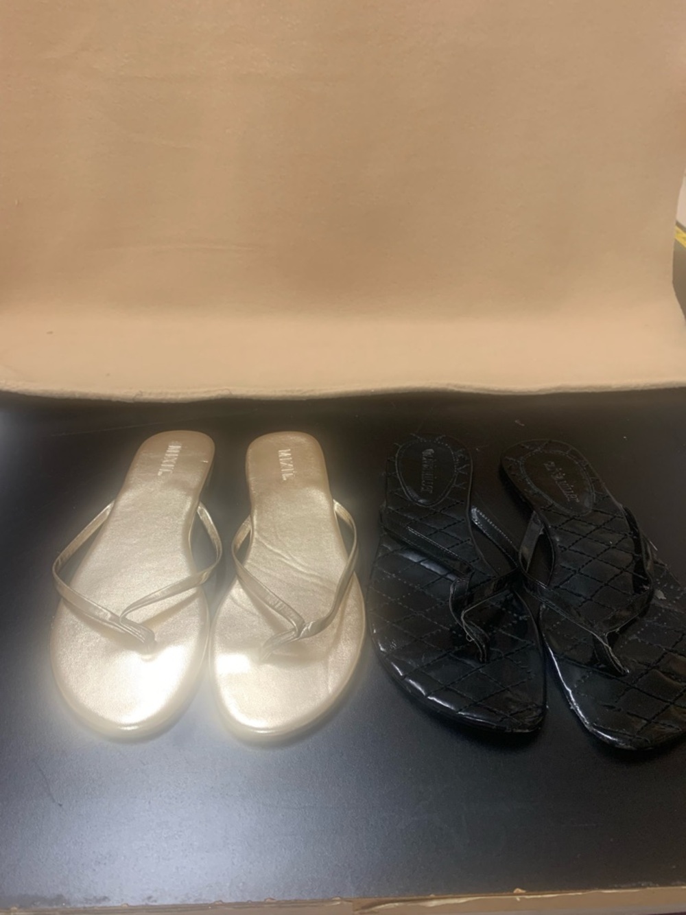 Mixit Metallic Gold and Olivia Miller Black Women's Flip Flop Sandals